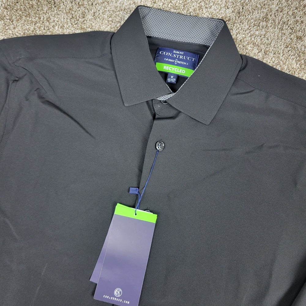 NWT Con.struct 4 Way Stretch Mens Medium Black Performance Stretch Button Up LS